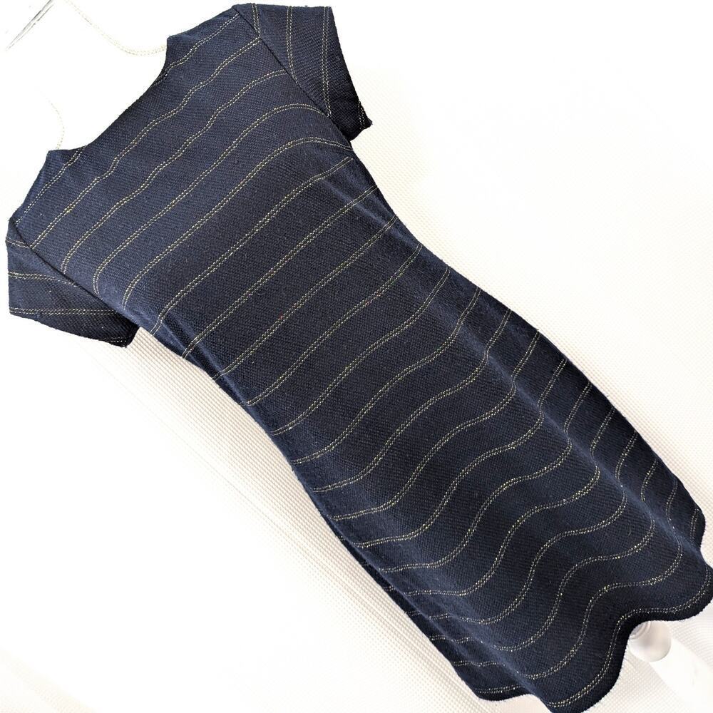 BANANA REPUBLIC! NAVY BLUE STRETCH KNIT W/SUBTLE SILVER METALLIC DRESS! SZ 8P